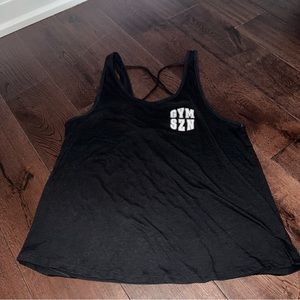 PINK black workout tank top. Graphic “gym szn” written on front